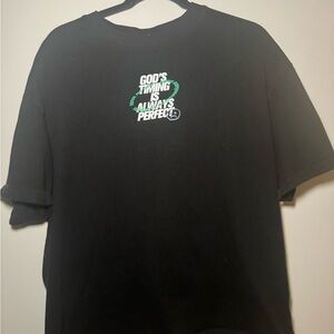 Black Short Sleeve Graphic Tee with Green & White Script